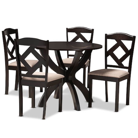 Baxton Studio Quinlan Sand Upholstered and Dark Brown Wood 5-Piece Dining Set 169-8027-10902